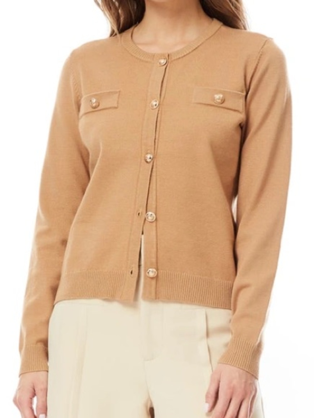Keira Chest Pocket Cardigan In Camel in size S